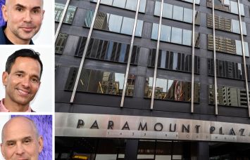 Paramount Global's co-CEOs Chris McCarthy, George Cheeks, and Brian Robbins, and 1633 Broadway.