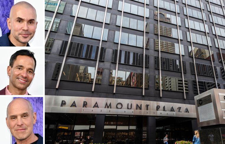 Paramount Global's co-CEOs Chris McCarthy, George Cheeks, and Brian Robbins, and 1633 Broadway.