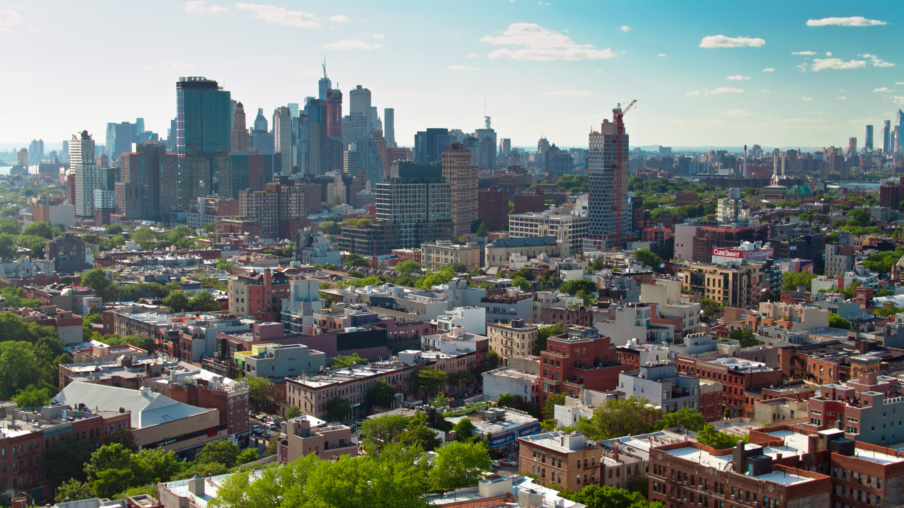 Aerial photo of Brooklyn, looking across Prospect Heights towards the towers of Downtown Brooklyn.
