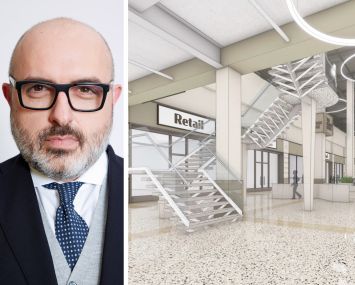 Dino Paparelli of Deutsche Bank and a rendering of The Shops At Rentar Plaza.