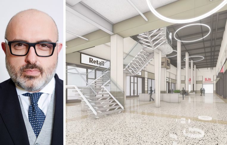 Dino Paparelli of Deutsche Bank and a rendering of The Shops At Rentar Plaza.