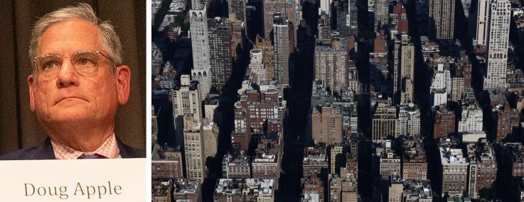 Doug Apple, chairperson of the Rent Guidelines Board, and an aerial view of Manhattan.