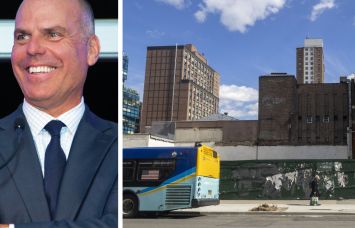 Toll Brothers CEO and Chairman Douglas Yearley Jr. and an undeveloped lot at 118 10th Avenue.
