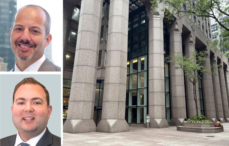 CBRE's Eric Gelber and Jordan Kaplan, and 31 West 52nd Street.