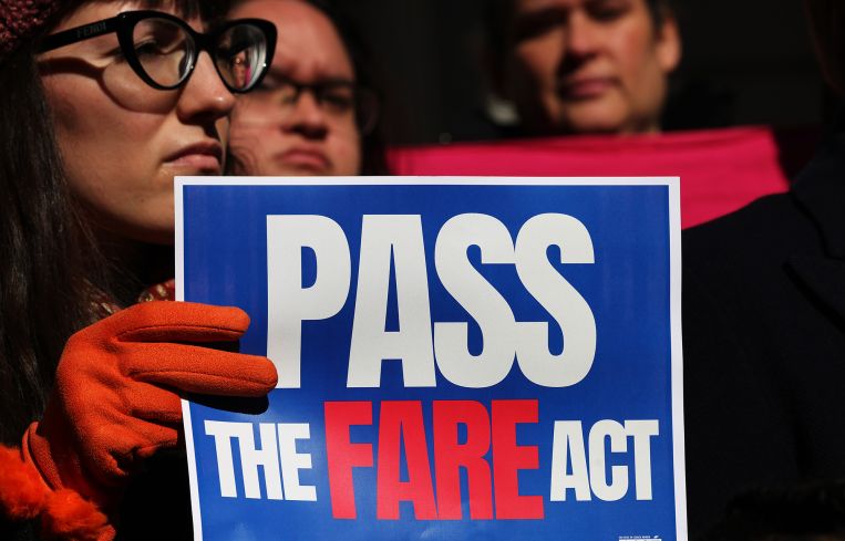 Supporters of the FARE Act gather for a rally ahead of a City Council meeting in November 2024.