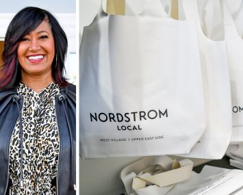 Fanya Chandler, president of Nordstrom stores, and a display in a Nordstrom Local store.