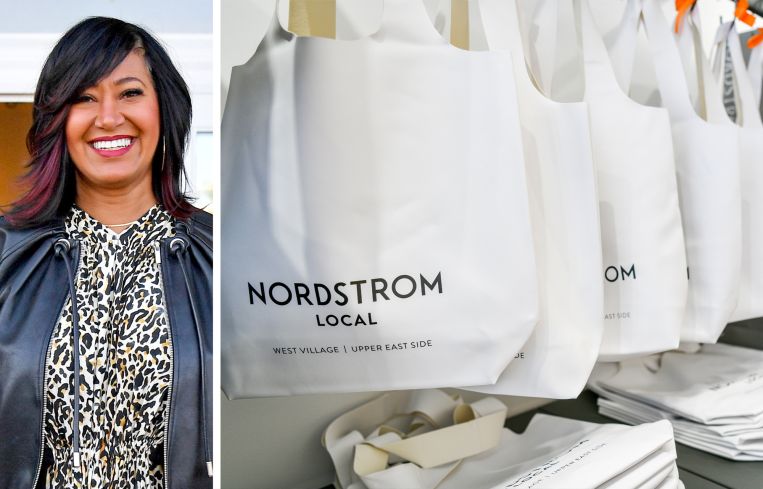 Fanya Chandler, president of Nordstrom stores, and a display in a Nordstrom Local store.