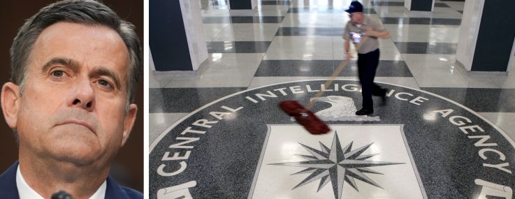 Central Intelligence Agency Director John Ratcliffe and the lobby of CIA Headquarters.