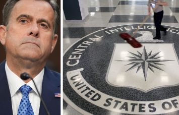 Central Intelligence Agency Director John Ratcliffe and the lobby of CIA Headquarters.