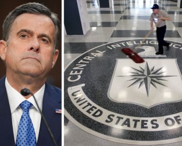 Central Intelligence Agency Director John Ratcliffe and the lobby of CIA Headquarters.