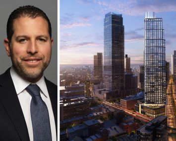 Madison Realty Capital's Josh Zegen and a rendering of 24-19 Jackson Avenue, Queens.