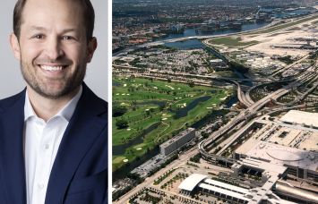 Link Logistics CEO Luke Petherbridge and an aerial of the area near the Miami International Airport.