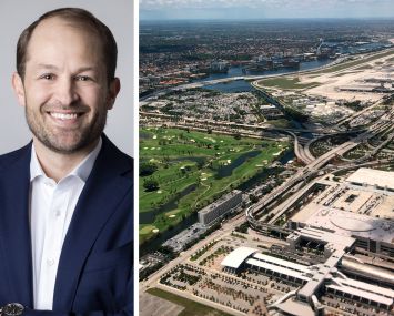 Link Logistics CEO Luke Petherbridge and an aerial of the area near the Miami International Airport.