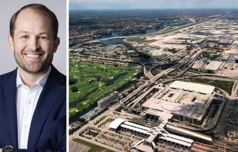 Link Logistics CEO Luke Petherbridge and an aerial of the area near the Miami International Airport.