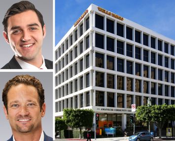 Colliers' Michael Naumovitch and Nathan Pellow, and 1200 Wilshire Boulevard, Los Angeles.