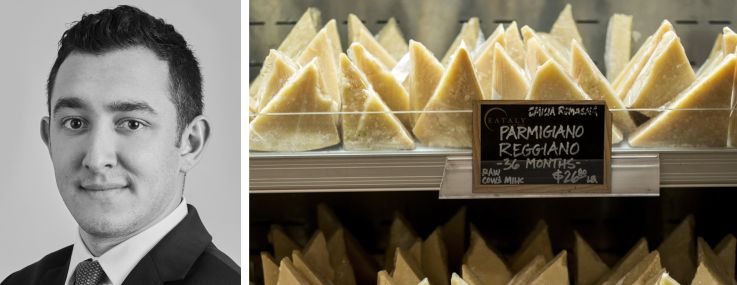 Newmark's Mitch Heifetz and Michael Paster, and a selection of cheeses on display at Eataly.