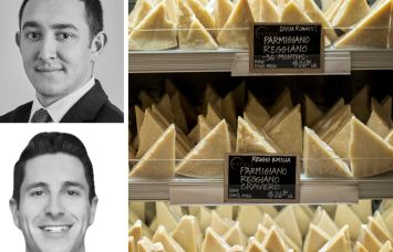 Newmark's Mitch Heifetz and Michael Paster, and a selection of cheeses on display at Eataly.