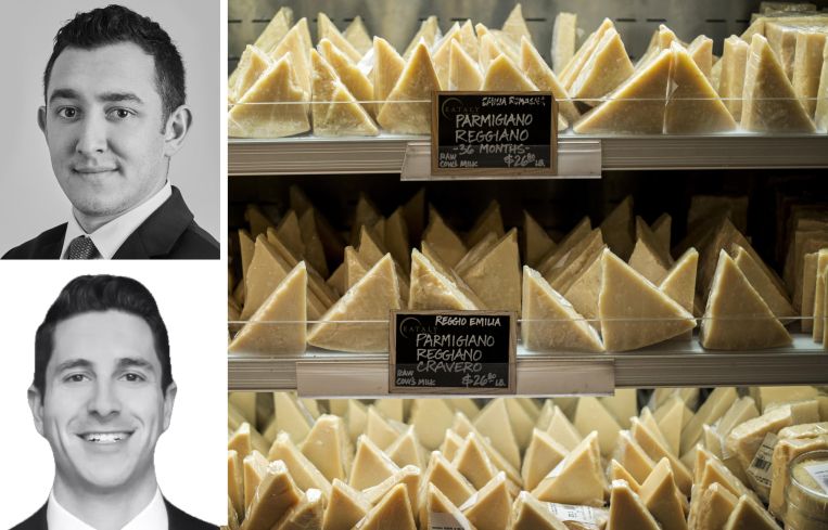 Newmark's Mitch Heifetz and Michael Paster, and a selection of cheeses on display at Eataly.