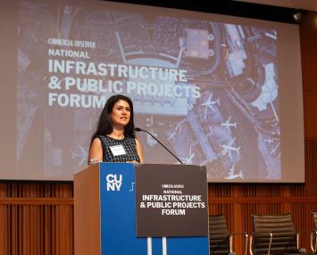 Natalie Sachmechi of JLL speaks at the Commercial Observer Infrastructure & Public Projects Forum.