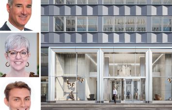 JLL's Paul Glickman, Diana Biasotti, and Harrison Potter, and a rendering of 99 Park Avenue.