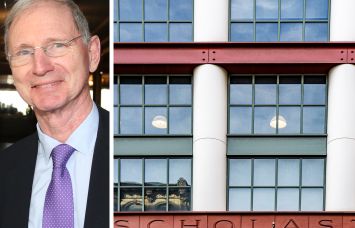 Scholastic CEO Peter Warwick and 555-557 Broadway.