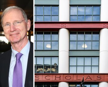 Scholastic CEO Peter Warwick and 555-557 Broadway.
