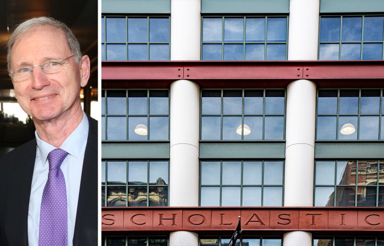 Scholastic CEO Peter Warwick and 555-557 Broadway.