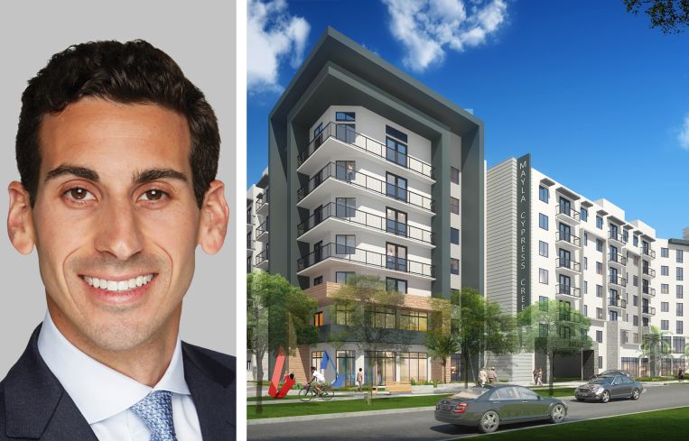 Scott Wadler of Berkadia and a rendering of the Mayla Cypress project in Fort Lauderdale, Fla.