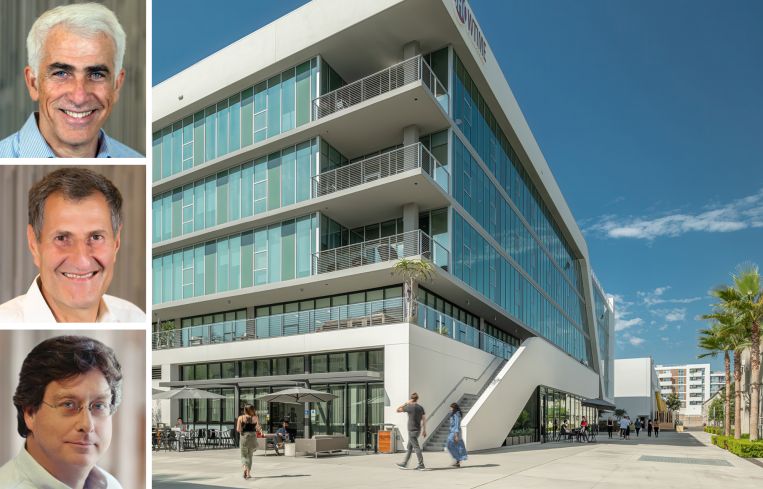 CIM Group's Shaul Kuba, Avi Shemesh and Richard Ressler, and a rendering of The Lot on Formosa.