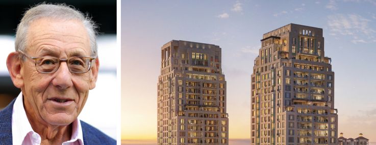 Related Ross founder Stephen Ross, Bank OZK CEO George Gleason, and a rendering of South Flagler House, West Palm Beach, Fla.