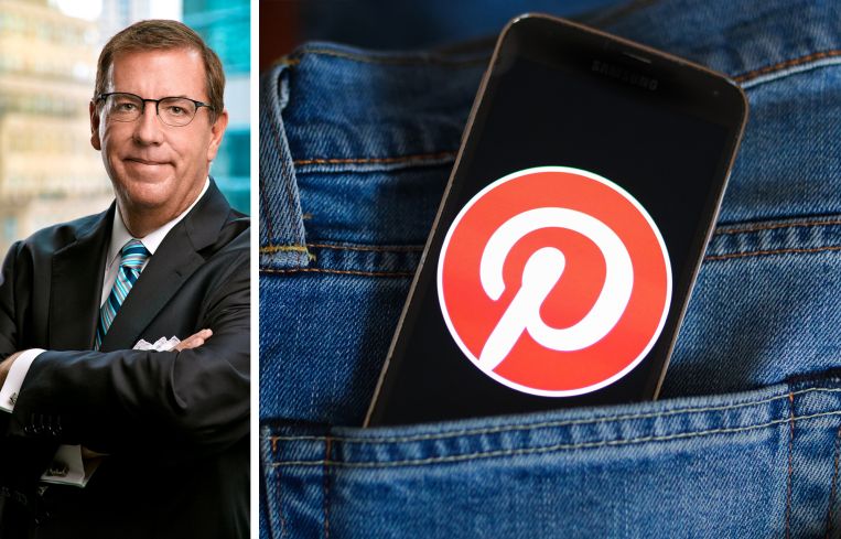SL Green's Steven Durels and a phone displaying the Pinterest logo in a jeans' pocket.