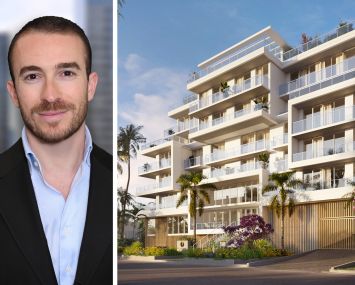 S3 Capital's Steven Jemal and a rendering of VDA Development's planned Origin Bay Harbor condo project in Bay Harbor, Fla.