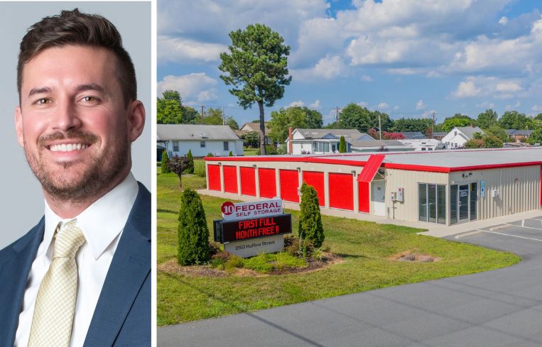 Affinius Capital Senior Vice President Tyler Figley and a 10 Federal self-storage property in Gibsonville, N.C.