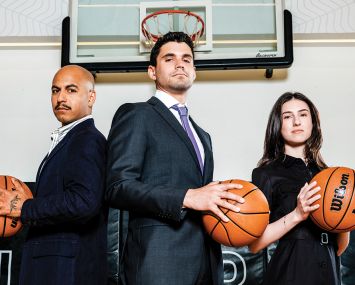 From left: Tyler Winograd of Gensler, Ryan Candel of BKREA and Aliza Herz of Blackstone photographed at The Dime Residences in Williamsburg, Brooklyn.