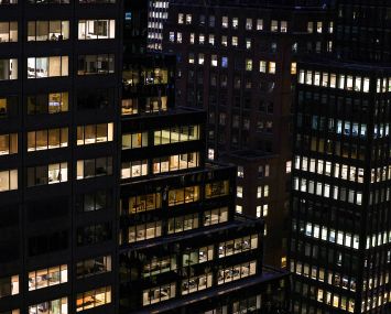 Office and residential buildings remain lit at night New York City.