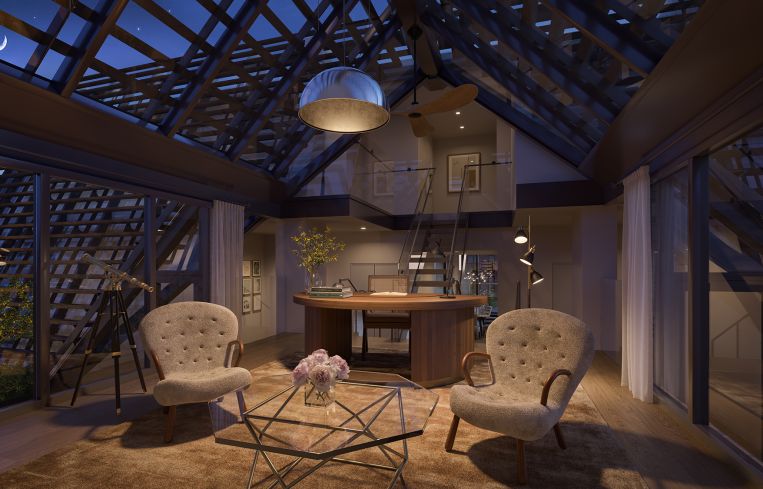 The Light House features a library mezzanine that would make the perfect cozy reading hideaway.
