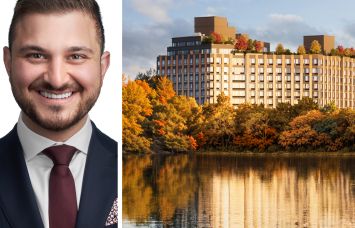 Avi Akiva of TriState Commercial Realty and a rendering of 1 Park Point in Brooklyn.