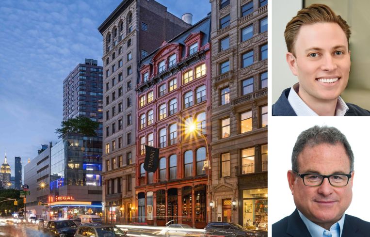 838 Broadway and JLL's Benjamin Bass (top) and Mitch Konsker (bottom).