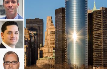 RFR Realty's AJ Camhi (top), Paul Milunec (center), and Ryan Silverman (bottom), and 17 State Street.