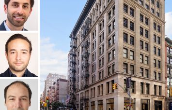 Current Real Estate Advisors' Adam Henick (from top), Brandon Charnas, and Thomas Mahl, and 75 Spring Street.