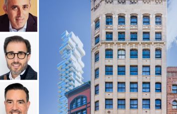 TPG Angelo Gordon Managing Partner Adam Schwartz (top), Broad Street Development co-founders Raymond Chalmè (center) and Daniel Blanco (bottom), and 139 Franklin Street.