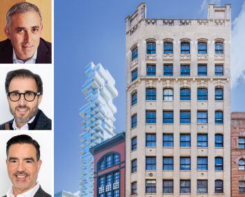 TPG Angelo Gordon Managing Partner Adam Schwartz (top), Broad Street Development co-founders Raymond Chalmè (center) and Daniel Blanco (bottom), and 139 Franklin Street.