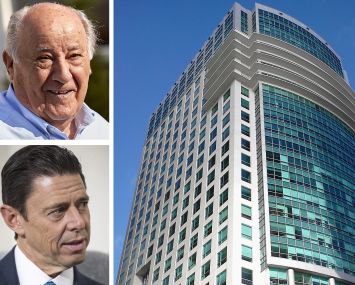 Amancio Ortega (top), KKR co-CEO Scott Nuttall, and Sabadell Financial Center at 1111 Brickell Avenue, Miami.