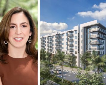 Codina Partners CEO Ana-Marie Codina Barlick and a rendering of Codina's Sevilla development in Miami.