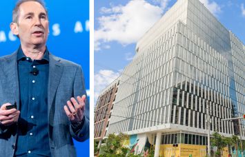 Amazon CEO Andy Jassy and the office at Wynwood Plaza.