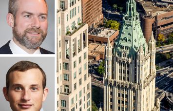 Avi Schron, principal at Cammeby’s International (top), Alex Witkoff of Witkoff Group, and the Woolworth Building.