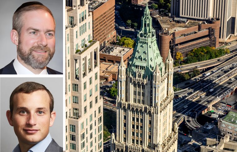 Avi Schron, principal at Cammeby’s International (top), Alex Witkoff of Witkoff Group, and the Woolworth Building.