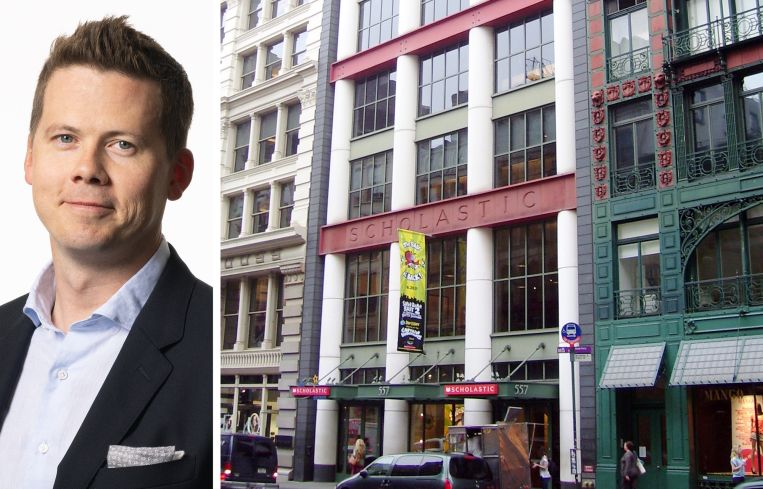 Brian Holland, senior vice president of real estate at Convene, and the Scholastic Building.