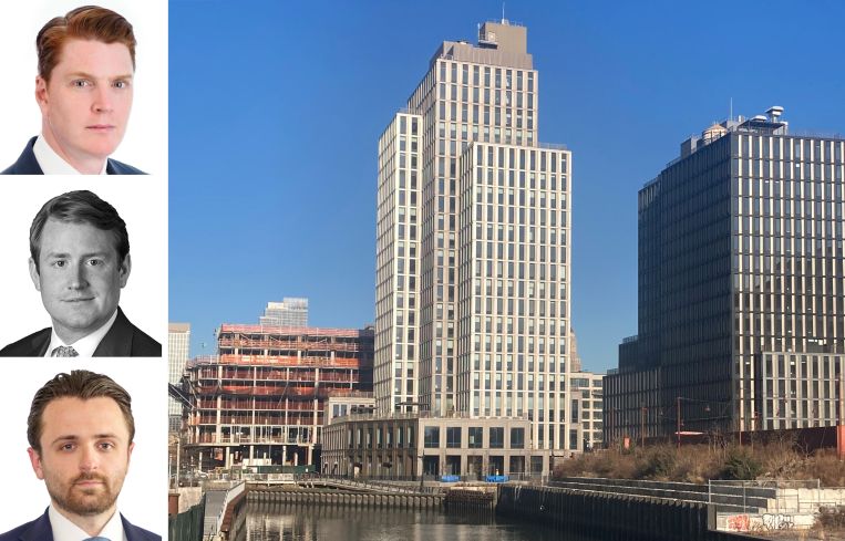 JLL's Christopher Peck (top), Peter Rotchford (center), Nicco Lupo (bottom), and 420 Carroll Street, Brooklyn.