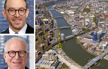 Lightstone Group's David Lichtenstein (top) and Mitchell Hochberg (bottom) and an aerial view of the Bronx.